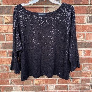 NEW INC Black Nostalgia Sequined Top L Petite